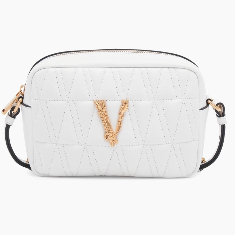 Versace Virtus Leather Compact Camera Bag in White